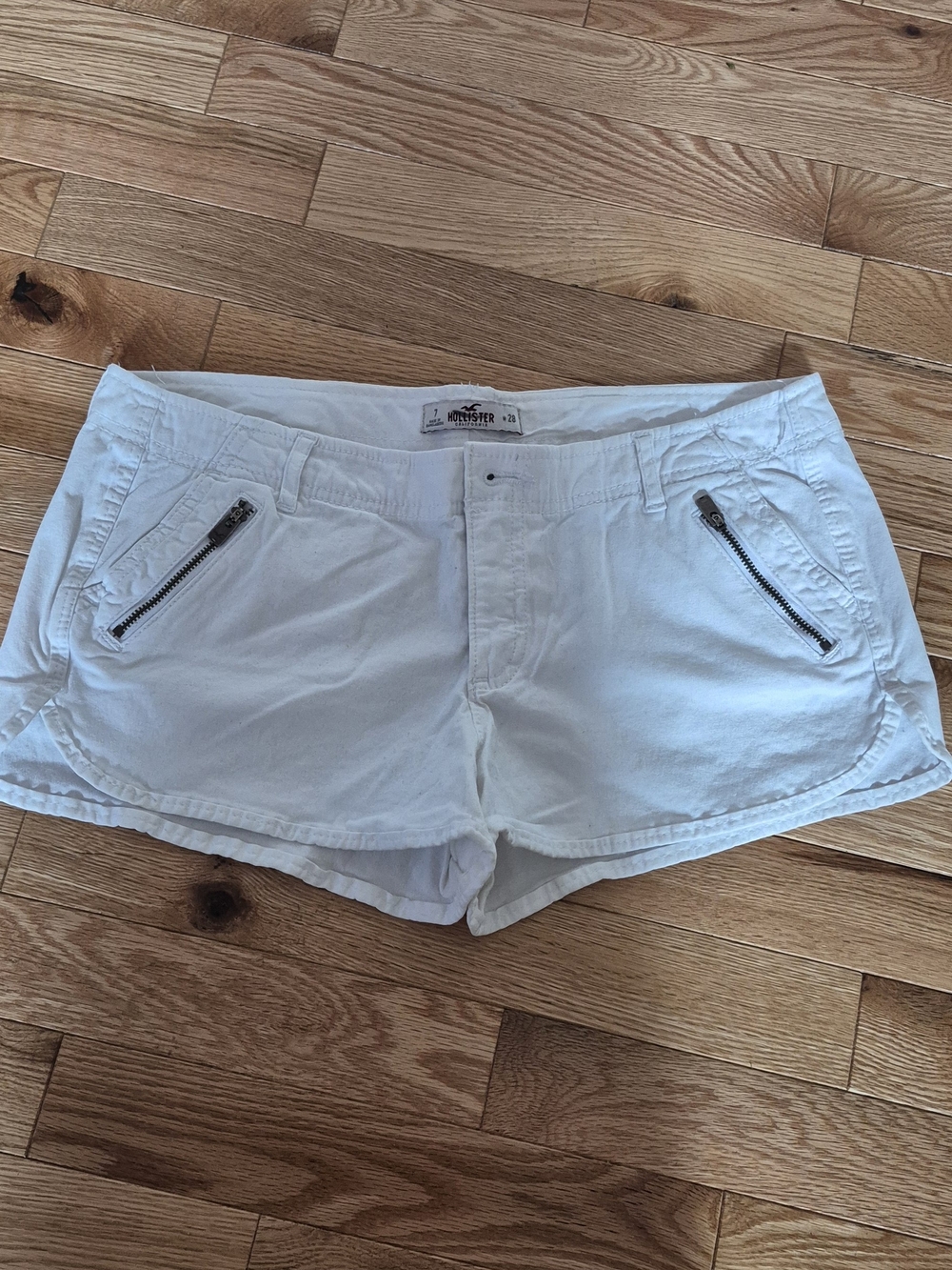 Hollister White Low-Rise Denim Shorts with Zip Pockets